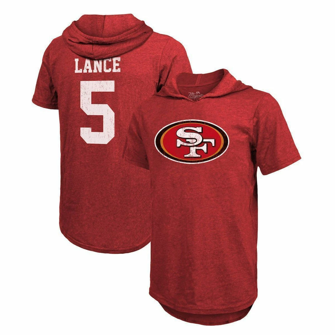 Majestic Threads Men's Trey Lance Scarlet San Francisco 49ers Player Name & Number Tri-Blend Short Sleeve Hoodie T-Shirt 4 Majestic Threads Men's Trey Lance Scarlet San Francisco 49ers Player Name & Number Tri-Blend Short Sleeve Hoodie T-Shirt - Image 2