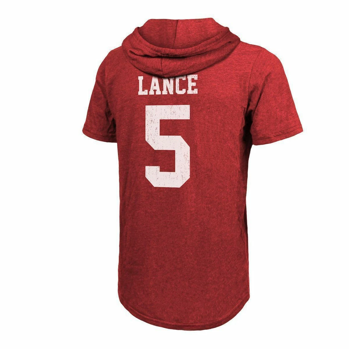 Majestic Threads Men's Trey Lance Scarlet San Francisco 49ers Player Name & Number Tri-Blend Short Sleeve Hoodie T-Shirt 6 Majestic Threads Men's Trey Lance Scarlet San Francisco 49ers Player Name & Number Tri-Blend Short Sleeve Hoodie T-Shirt - Image 4