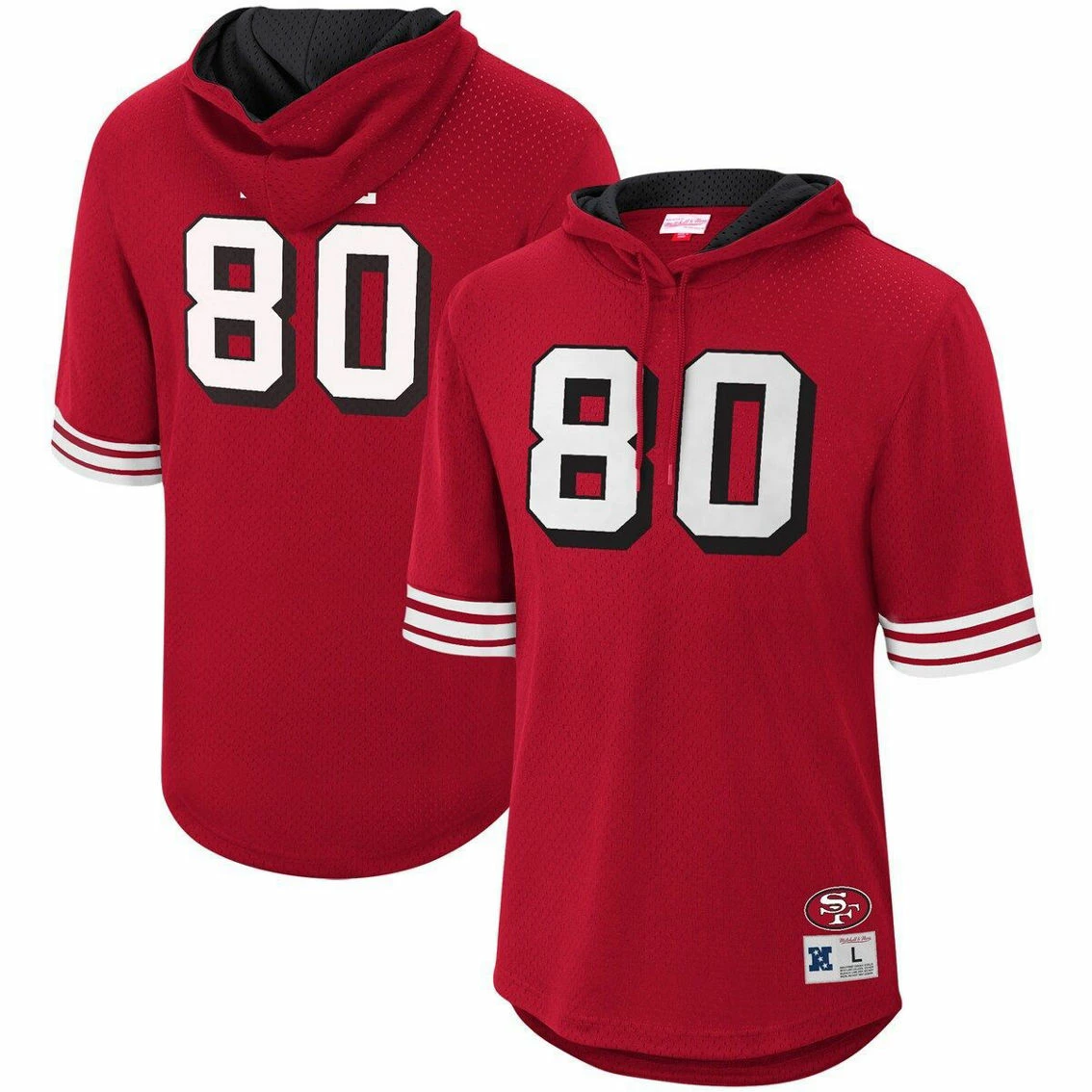 Mitchell & Ness Men's Jerry Rice Scarlet San Francisco 49ers Retired Player Mesh Name & Number Hoodie T-Shirt 4 Mitchell & Ness Men's Jerry Rice Scarlet San Francisco 49ers Retired Player Mesh Name & Number Hoodie T-Shirt - Image 2