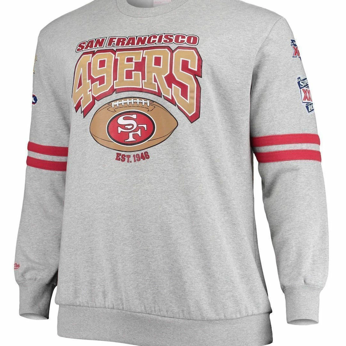 Mitchell & Ness Men's Heathered Gray San Francisco 49ers Big & Tall Allover Print Pullover Sweatshirt 5 Mitchell & Ness Men's Heathered Gray San Francisco 49ers Big & Tall Allover Print Pullover Sweatshirt - Image 3