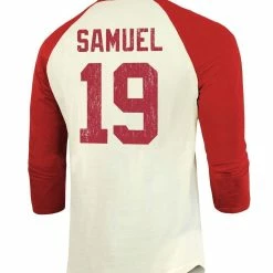Majestic Threads Men's Deebo Samuel Cream/Scarlet San Francisco 49ers Vintage Player Name & Number Raglan 3/4-Sleeve T-Shirt -Fanatics DSCO1145086506 6662 ALT3