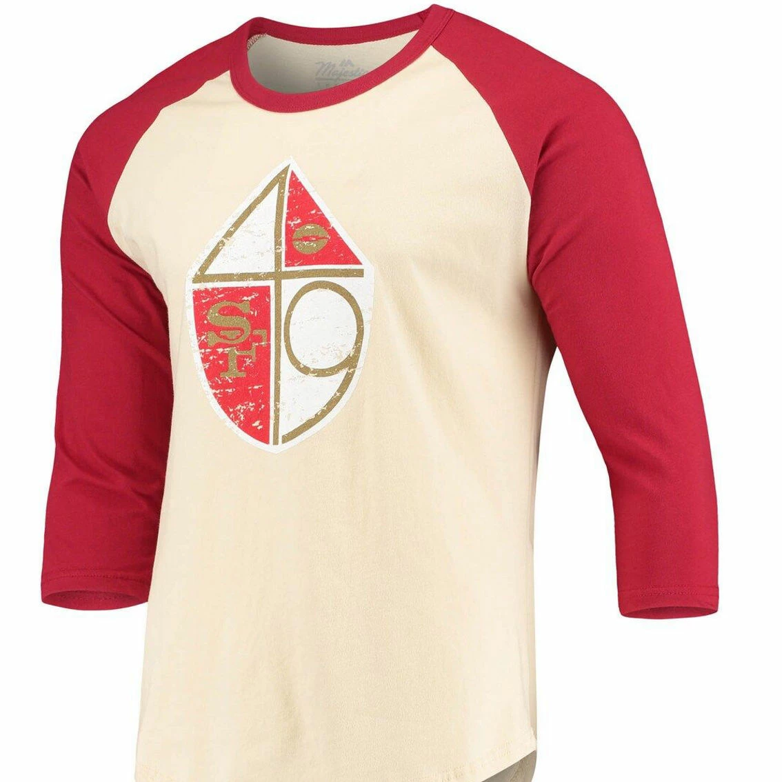 Majestic Threads Men's Threads Cream/Scarlet San Francisco 49ers Gridiron Classics Raglan 3/4-Sleeve T-Shirt 5 Majestic Threads Men's Threads Cream/Scarlet San Francisco 49ers Gridiron Classics Raglan 3/4-Sleeve T-Shirt - Image 3