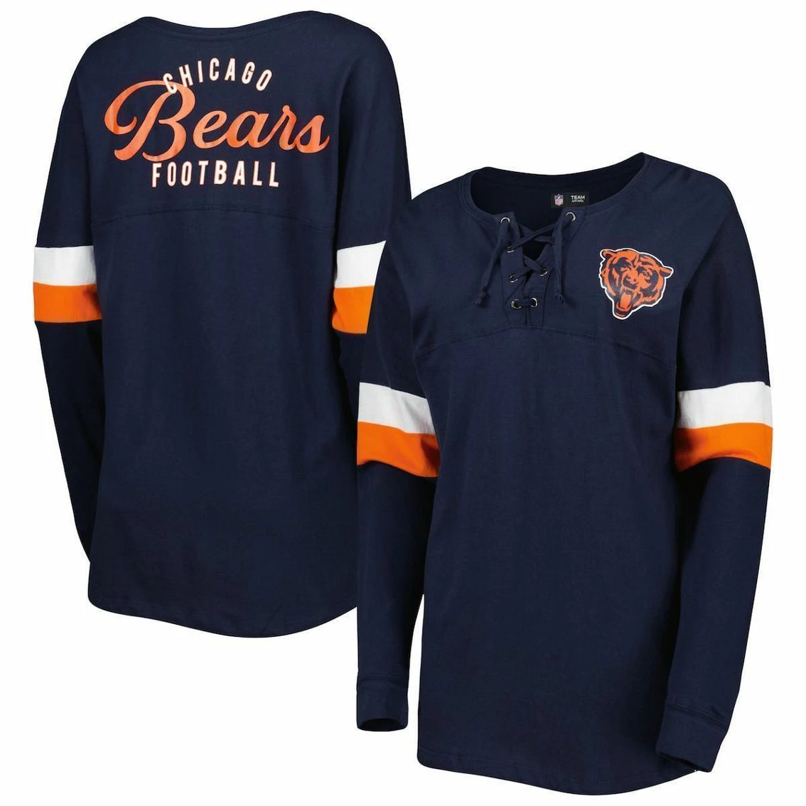 New Era Women's Navy Chicago Bears Athletic Varsity Lace-Up Long Sleeve T-Shirt 4 New Era Women's Navy Chicago Bears Athletic Varsity Lace-Up Long Sleeve T-Shirt - Image 2