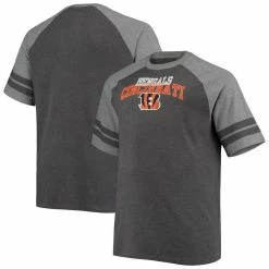 Fanatics Branded Men's Charcoal/Heathered Gray Cincinnati Bengals Big & Tall Two-Stripe Tri-Blend Raglan T-Shirt
