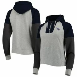 Antigua Women's Heathered Gray/Navy Tennessee Titans Jackpot Raglan Half-Zip Pullover Hoodie