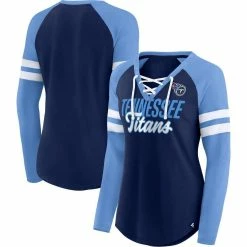 Fanatics Branded Women's Navy/Light Blue Tennessee Titans True To Form Raglan Lace-Up V-Neck Long Sleeve T-Shirt