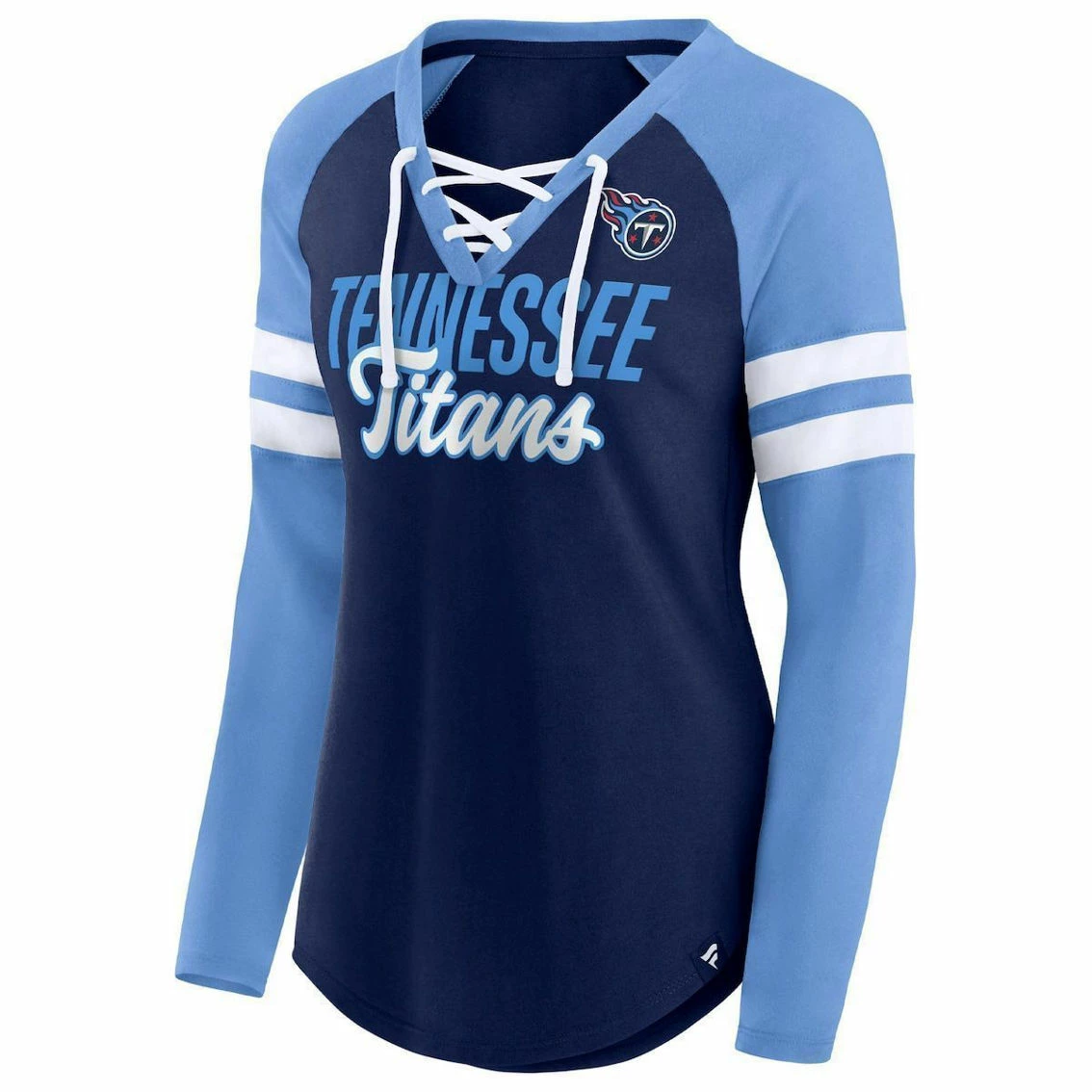 Fanatics Branded Women's Navy/Light Blue Tennessee Titans True To Form Raglan Lace-Up V-Neck Long Sleeve T-Shirt 5 Fanatics Branded Women's Navy/Light Blue Tennessee Titans True To Form Raglan Lace-Up V-Neck Long Sleeve T-Shirt - Image 3