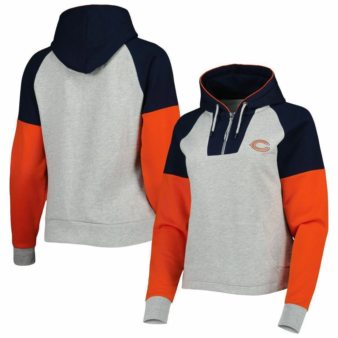 Antigua Women's Heathered Gray/Navy Chicago Bears Jackpot Raglan Half-Zip Pullover Hoodie 4 Antigua Women's Heathered Gray/Navy Chicago Bears Jackpot Raglan Half-Zip Pullover Hoodie - Image 2