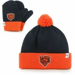 Fanatics 27 '47 Infant Navy/Orange Chicago Bears Bam Bam Cuffed Knit Hat With Pom And Mittens Set