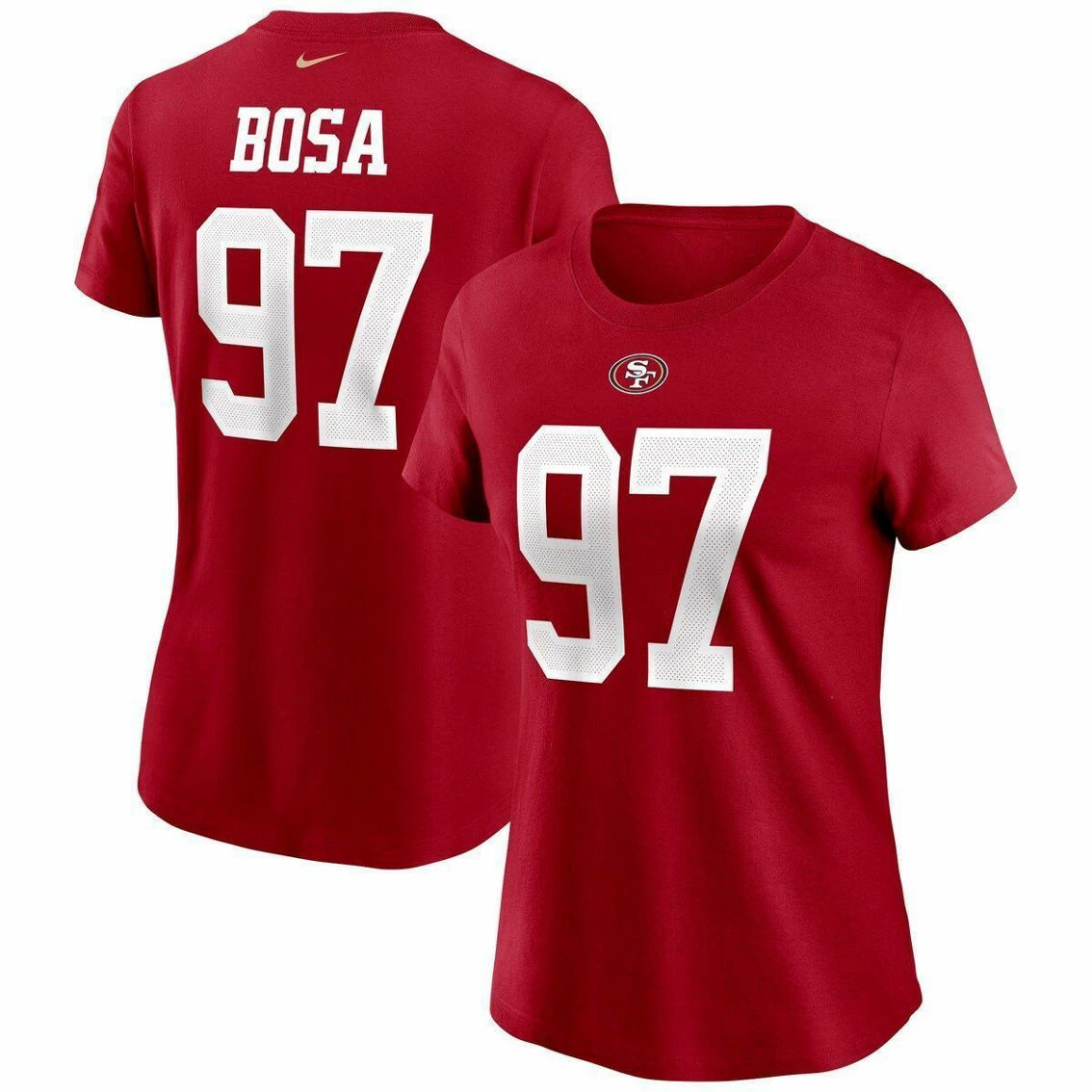 Nike Women's Nick Bosa Scarlet San Francisco 49ers Name & Number T-Shirt 4 Nike Women's Nick Bosa Scarlet San Francisco 49ers Name & Number T-Shirt - Image 2