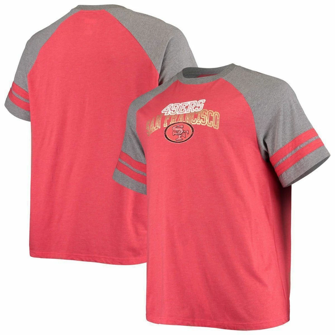 Fanatics Branded Men's Scarlet/Heathered Gray San Francisco 49ers Big & Tall Two-Stripe Tri-Blend Raglan T-Shirt 3 Fanatics Branded Men's Scarlet/Heathered Gray San Francisco 49ers Big & Tall Two-Stripe Tri-Blend Raglan T-Shirt