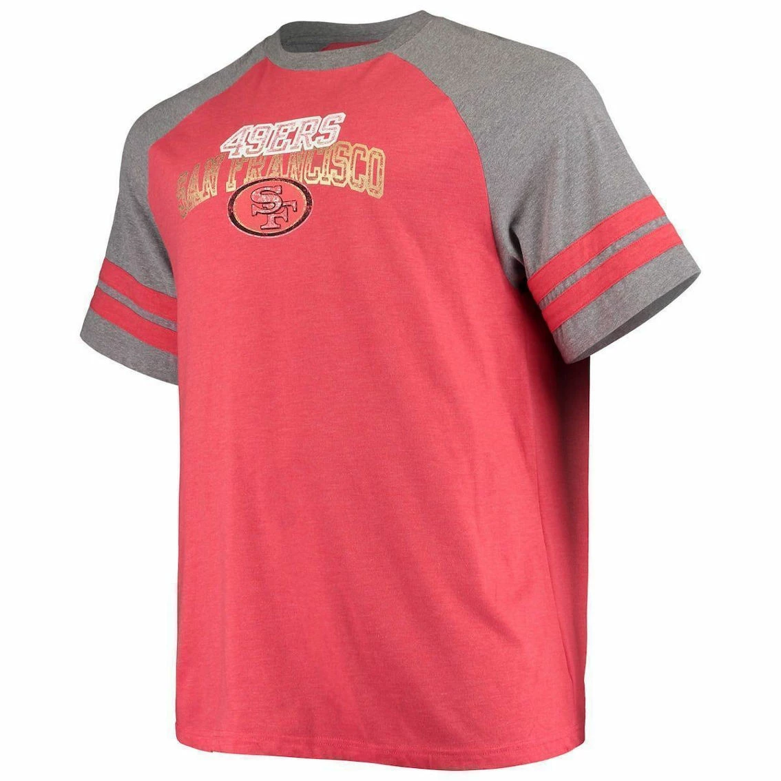 Fanatics Branded Men's Scarlet/Heathered Gray San Francisco 49ers Big & Tall Two-Stripe Tri-Blend Raglan T-Shirt 5 Fanatics Branded Men's Scarlet/Heathered Gray San Francisco 49ers Big & Tall Two-Stripe Tri-Blend Raglan T-Shirt - Image 3