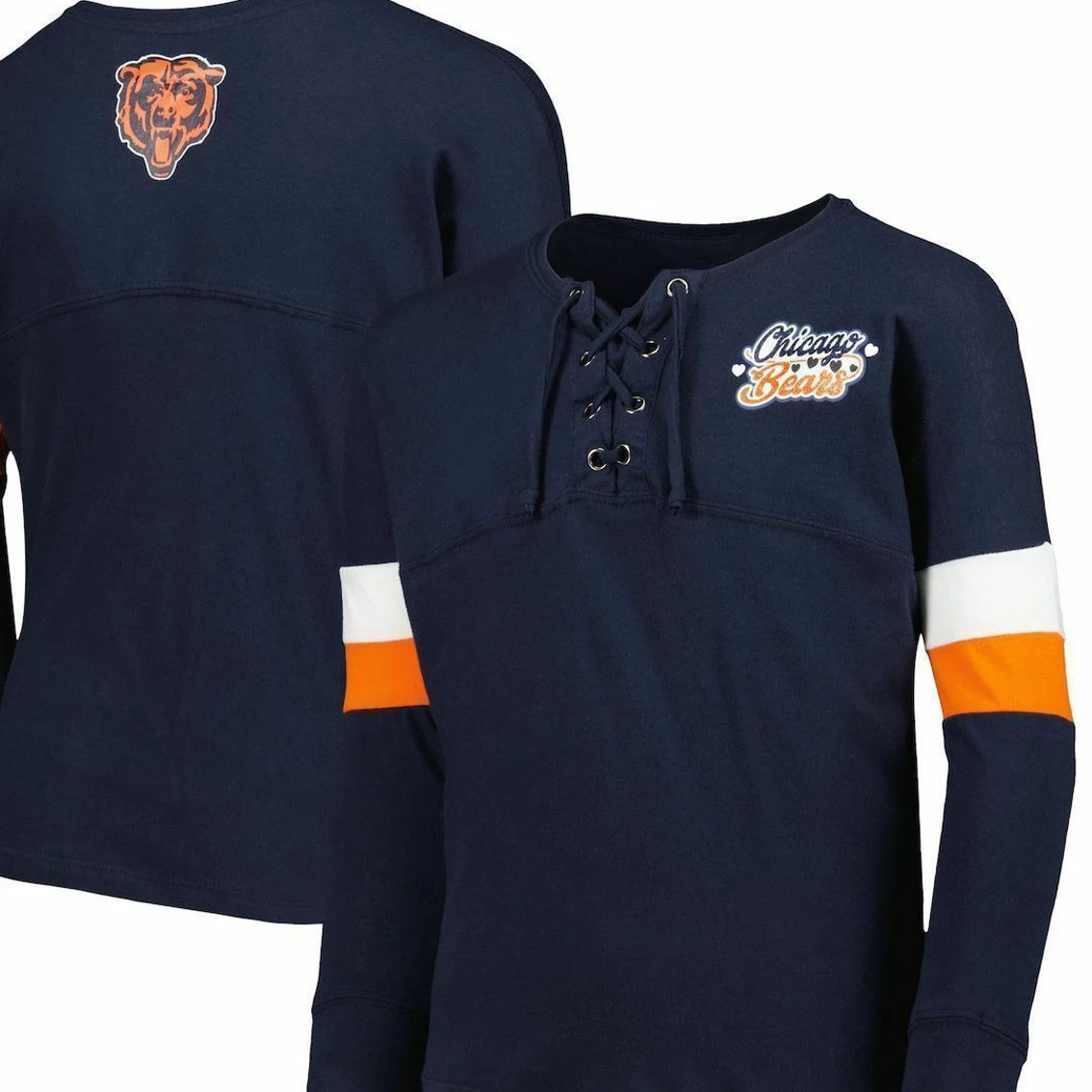 New Era Girls Youth Navy Chicago Bears Lace-Up Long Sleeve T-Shirt 3 New Era Girls Youth Navy Chicago Bears Lace-Up Long Sleeve T-Shirt