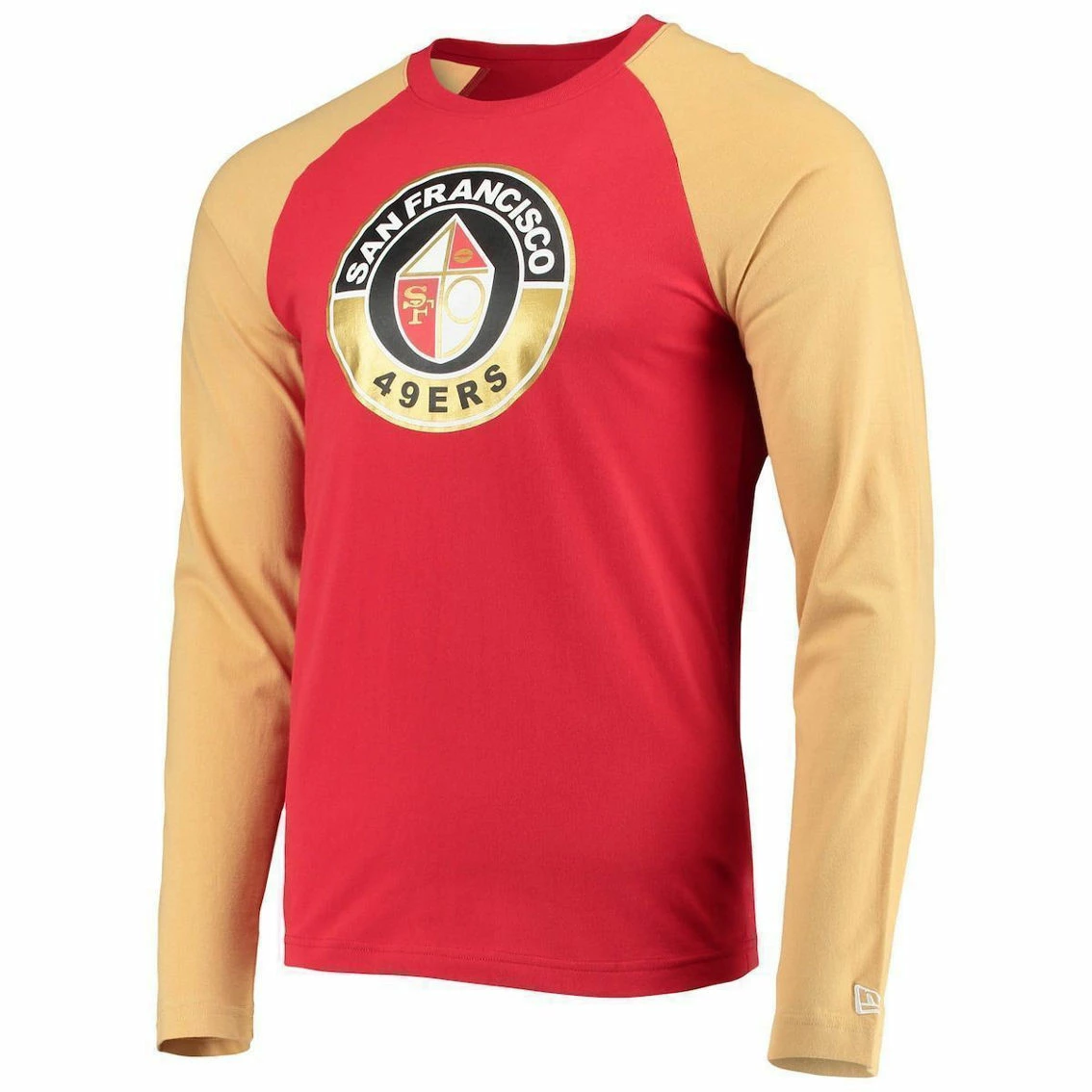 New Era Men's Scarlet/Gold San Francisco 49ers League Raglan Throwback Long Sleeve T-Shirt 5 New Era Men's Scarlet/Gold San Francisco 49ers League Raglan Throwback Long Sleeve T-Shirt - Image 3