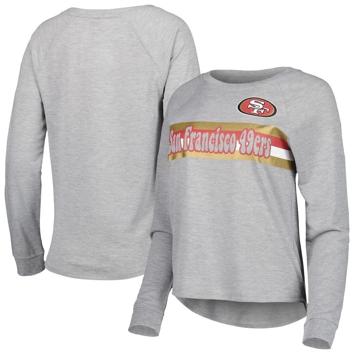 Outerstuff Juniors Heathered Gray San Francisco 49ers All Striped Up Raglan Long Sleeve T-Shirt 4 Outerstuff Juniors Heathered Gray San Francisco 49ers All Striped Up Raglan Long Sleeve T-Shirt - Image 2