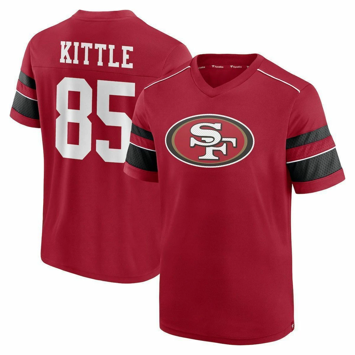 Fanatics Branded Men's George Kittle Scarlet San Francisco 49ers Hashmark Name & Number V-Neck T-Shirt 4 Fanatics Branded Men's George Kittle Scarlet San Francisco 49ers Hashmark Name & Number V-Neck T-Shirt - Image 2