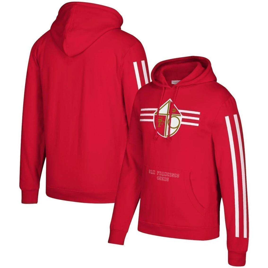 Mitchell & Ness Men's Scarlet San Francisco 49ers Three Stripe Pullover Hoodie 4 Mitchell & Ness Men's Scarlet San Francisco 49ers Three Stripe Pullover Hoodie - Image 2