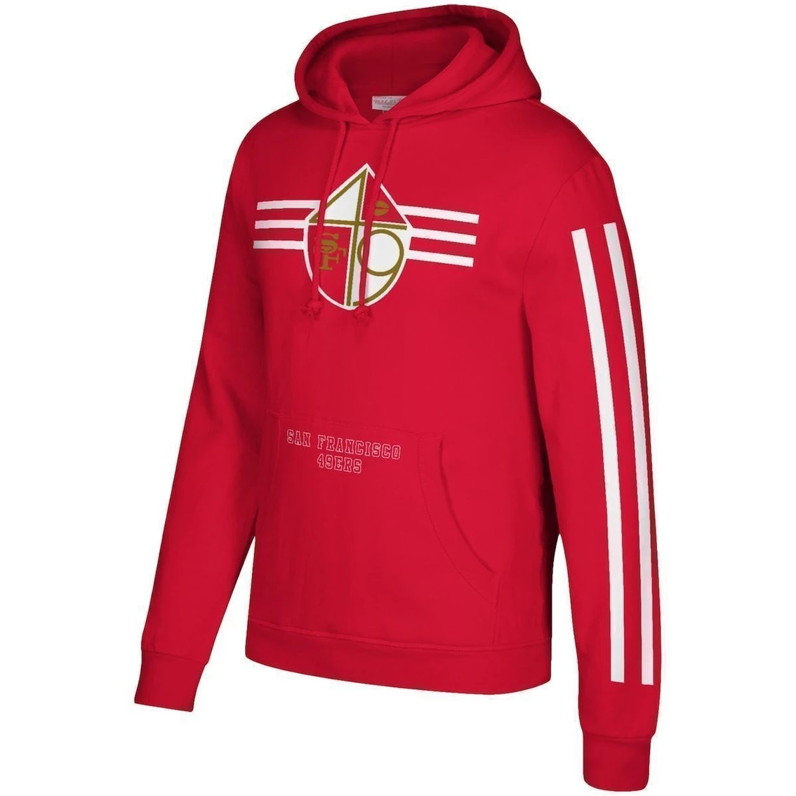 Mitchell & Ness Men's Scarlet San Francisco 49ers Three Stripe Pullover Hoodie 5 Mitchell & Ness Men's Scarlet San Francisco 49ers Three Stripe Pullover Hoodie - Image 3