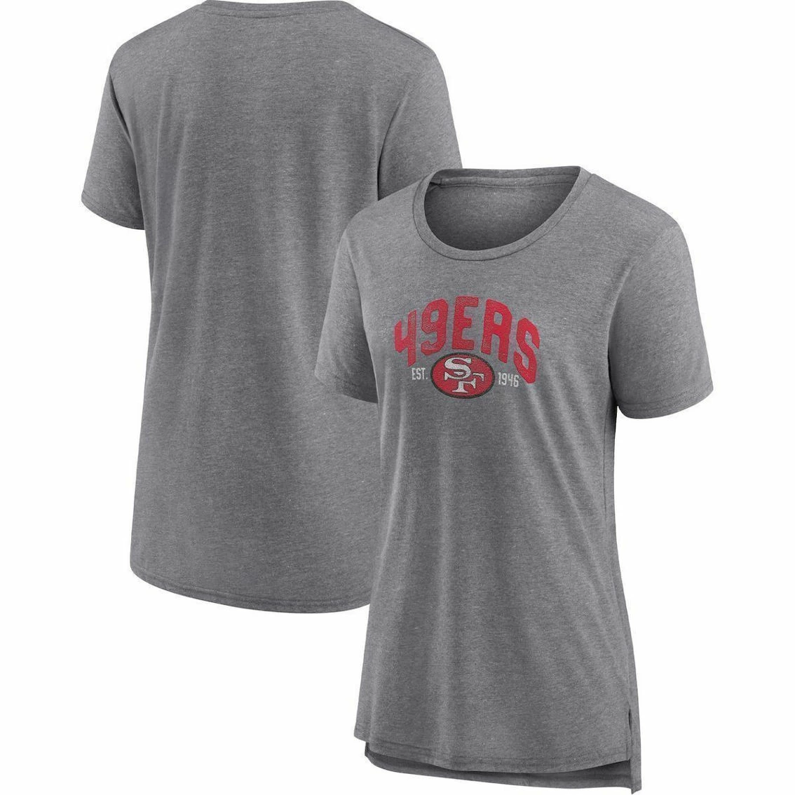 Fanatics Branded Women's Heathered Gray San Francisco 49ers Drop Back Modern Tri-Blend T-Shirt 3 Fanatics Branded Women's Heathered Gray San Francisco 49ers Drop Back Modern Tri-Blend T-Shirt
