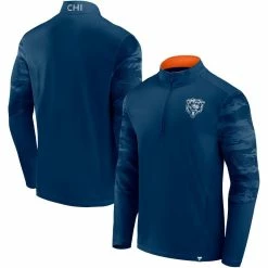 Fanatics Branded Men's Navy Chicago Bears Ringer Quarter-Zip Jacket
