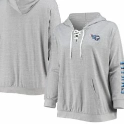Fanatics Branded Women's Heathered Gray Tennessee Titans Plus Size Lace-Up Pullover Hoodie