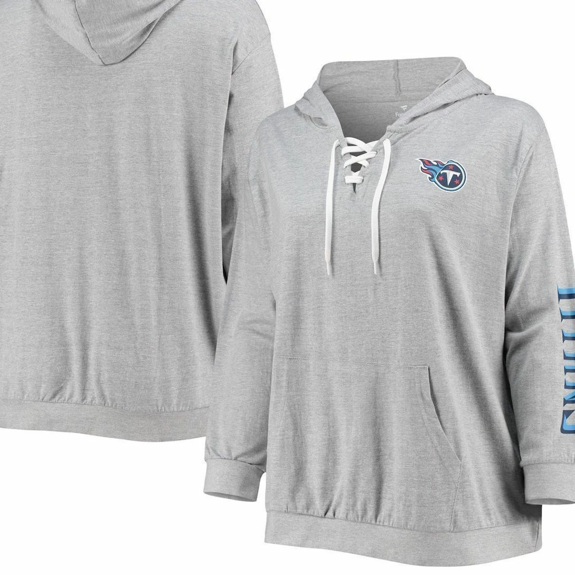 Fanatics Branded Women's Heathered Gray Tennessee Titans Plus Size Lace-Up Pullover Hoodie 4 Fanatics Branded Women's Heathered Gray Tennessee Titans Plus Size Lace-Up Pullover Hoodie - Image 2
