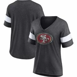 Fanatics Branded Women's Heathered Charcoal San Francisco 49ers Distressed Team Tri-Blend V-Neck T-Shirt