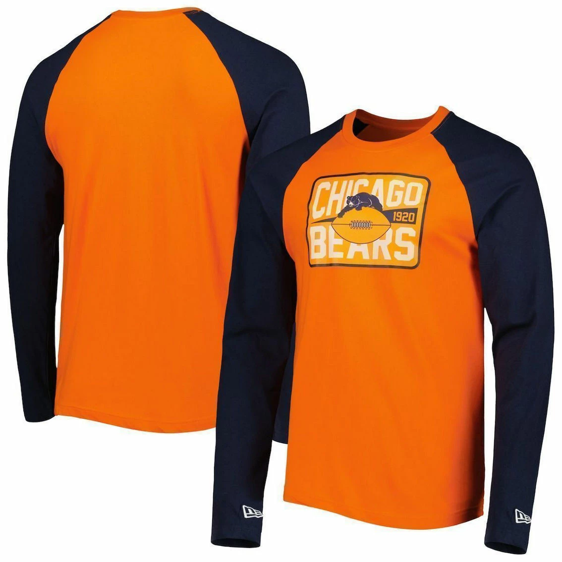 New Era Men's Orange Chicago Bears Throwback Raglan Long Sleeve T-Shirt 3 New Era Men's Orange Chicago Bears Throwback Raglan Long Sleeve T-Shirt
