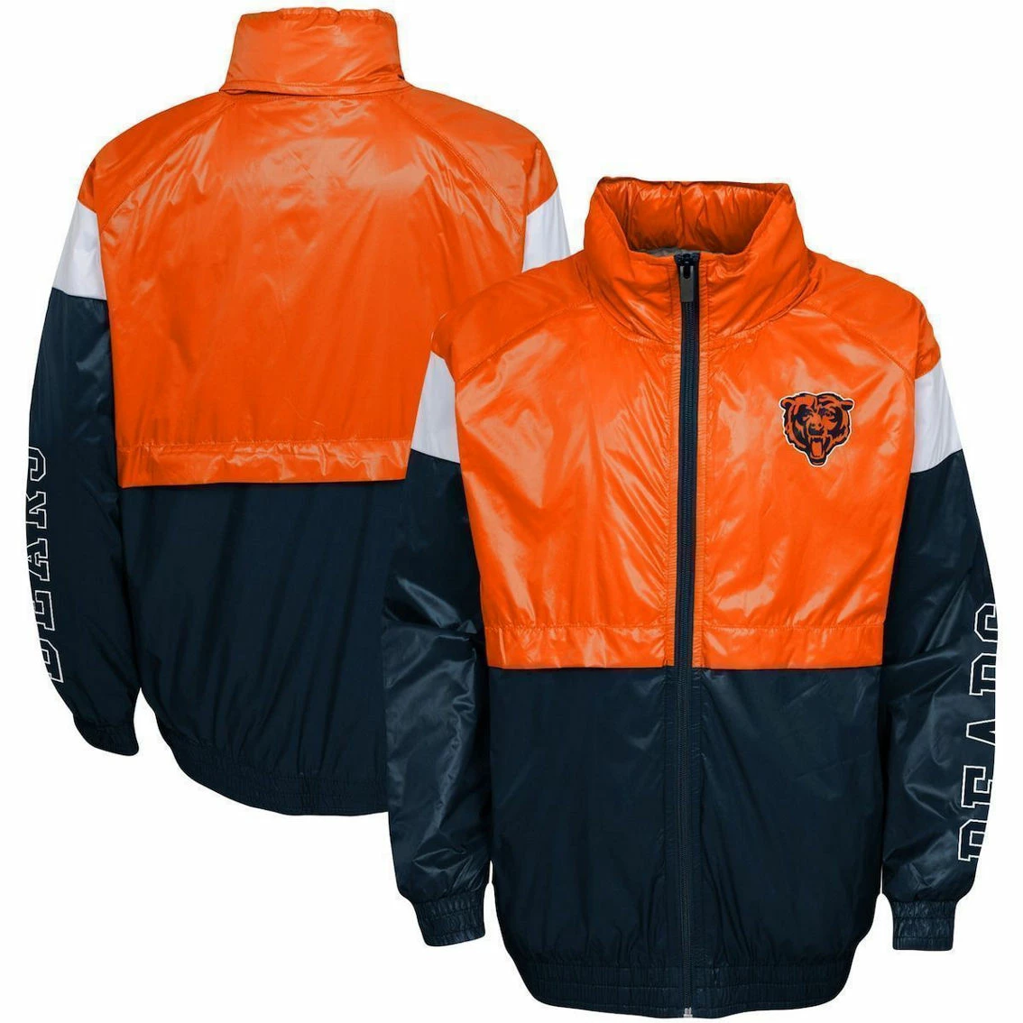 Outerstuff Youth Orange/Navy Chicago Bears Goal Line Full-Zip Hoodie Windbreaker 4 Outerstuff Youth Orange/Navy Chicago Bears Goal Line Full-Zip Hoodie Windbreaker - Image 2