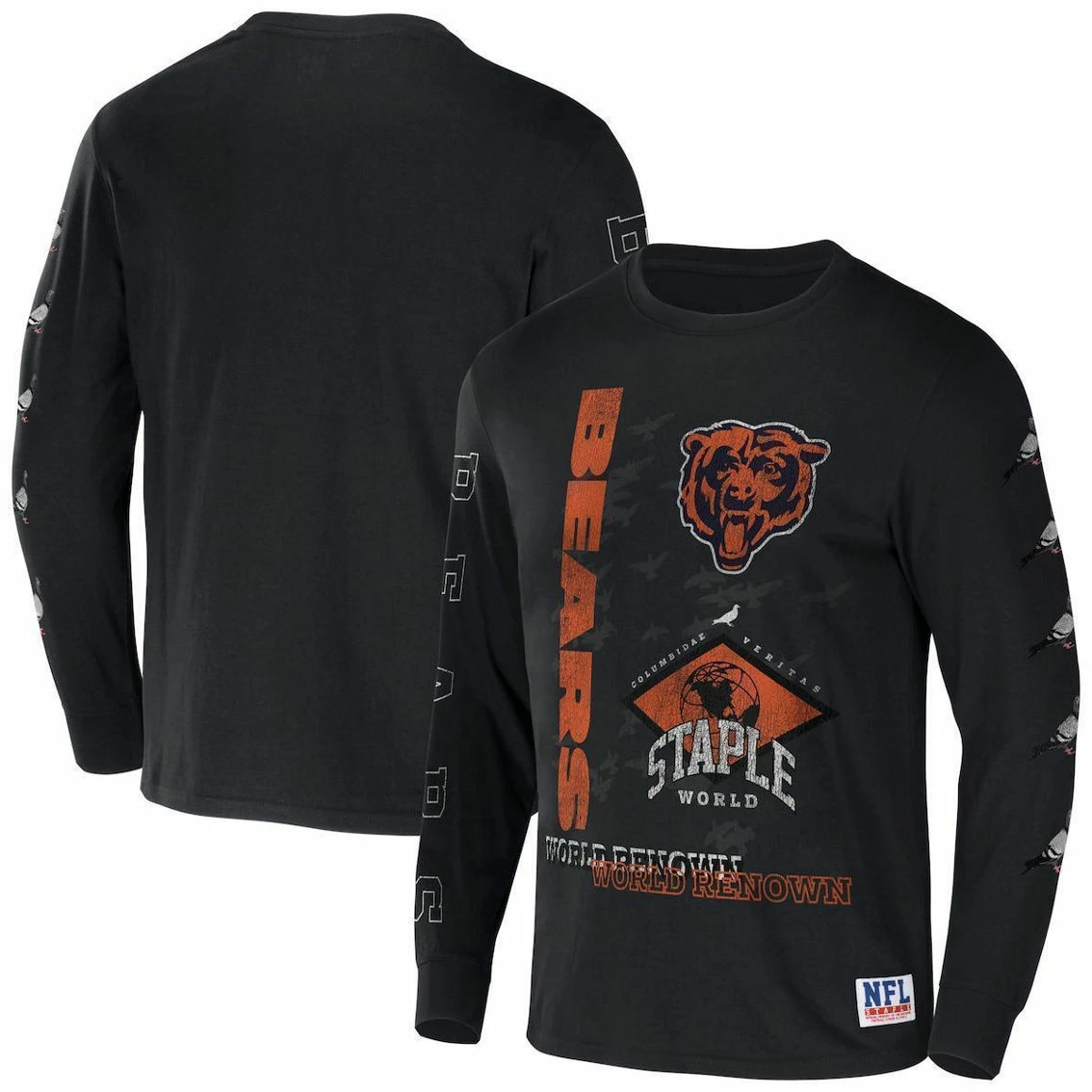 Staple Men's NFL X Black Chicago Bears World Renowned Long Sleeve T-Shirt 3 Staple Men's NFL X Black Chicago Bears World Renowned Long Sleeve T-Shirt