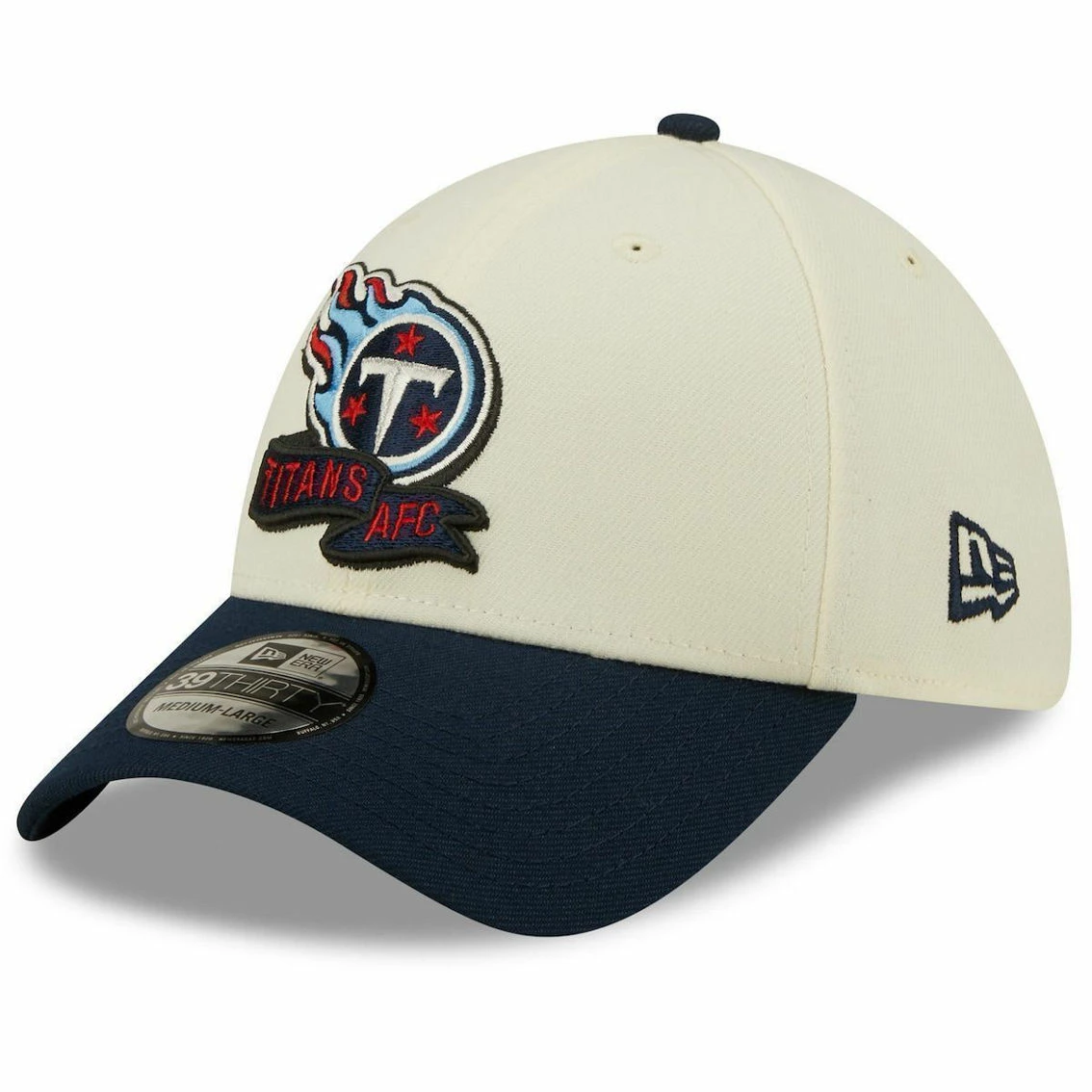 New Era Men's Cream/Navy Tennessee Titans 2022 Sideline 39THIRTY 2-Tone Flex Hat 6 New Era Men's Cream/Navy Tennessee Titans 2022 Sideline 39THIRTY 2-Tone Flex Hat - Image 4