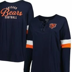 New Era Women's Navy Chicago Bears Plus Size Athletic Varsity Lace-Up V-Neck Long Sleeve T-Shirt