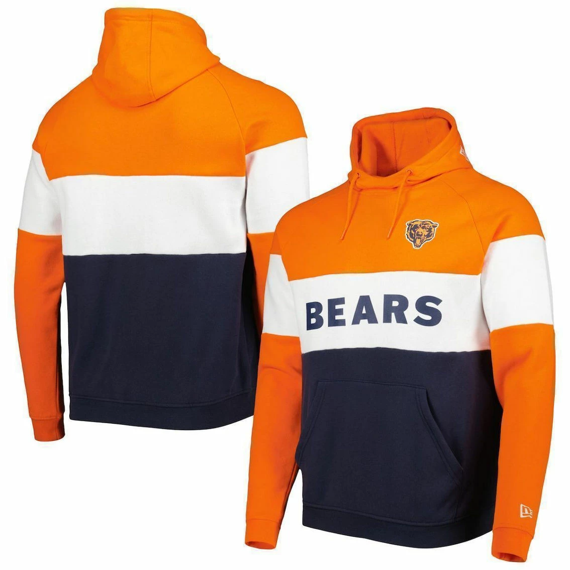 New Era Men's Navy/Orange Chicago Bears Colorblock Throwback Pullover Hoodie 4 New Era Men's Navy/Orange Chicago Bears Colorblock Throwback Pullover Hoodie - Image 2
