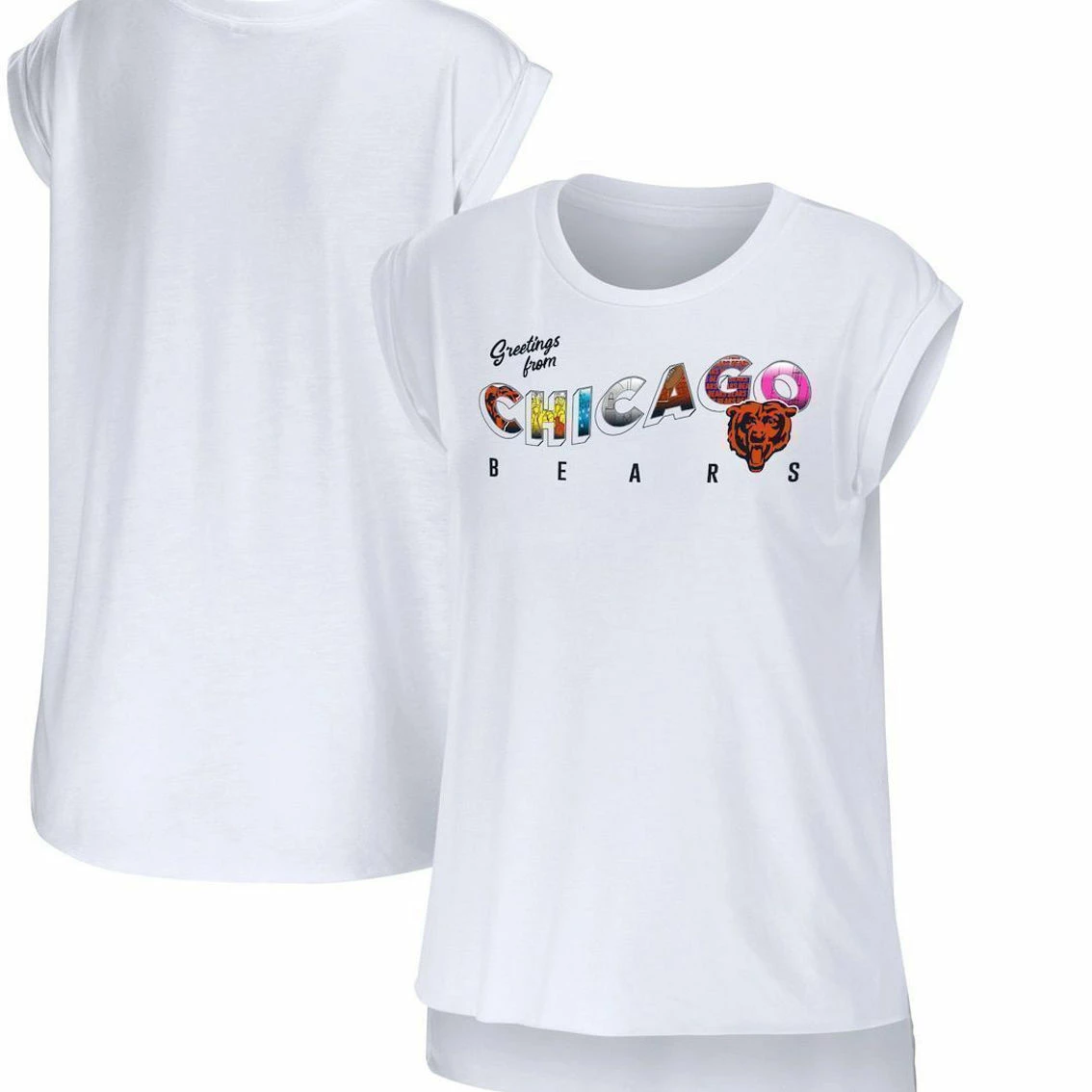 WEAR By Erin Andrews Women's White Chicago Bears Greetings From Muscle T-Shirt 3 WEAR By Erin Andrews Women's White Chicago Bears Greetings From Muscle T-Shirt