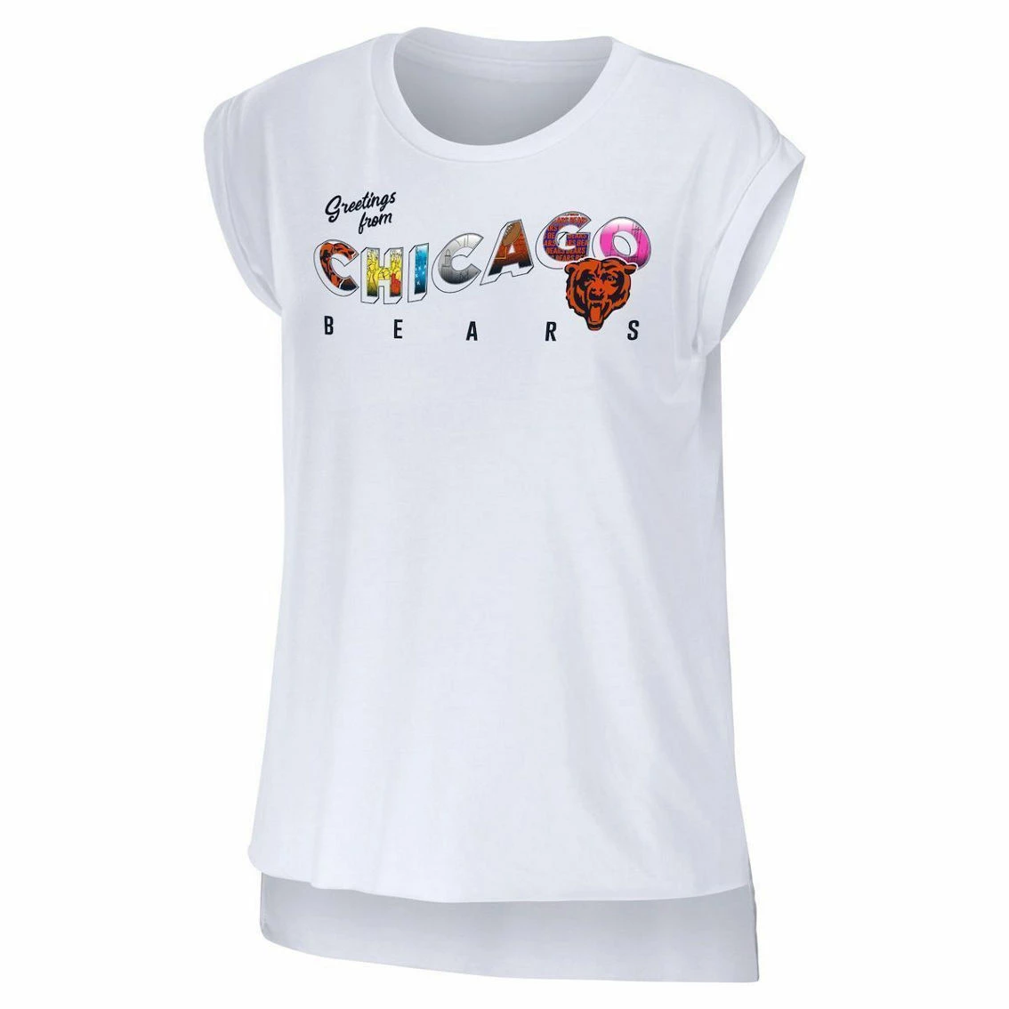 WEAR By Erin Andrews Women's White Chicago Bears Greetings From Muscle T-Shirt 5 WEAR By Erin Andrews Women's White Chicago Bears Greetings From Muscle T-Shirt - Image 3
