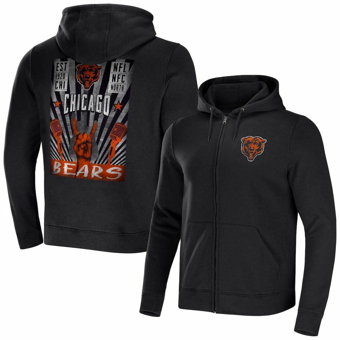 NFL X Darius Rucker Collection By Fanatics Men's Black Chicago Bears Rocker Full-Zip Hoodie 3 NFL X Darius Rucker Collection By Fanatics Men's Black Chicago Bears Rocker Full-Zip Hoodie