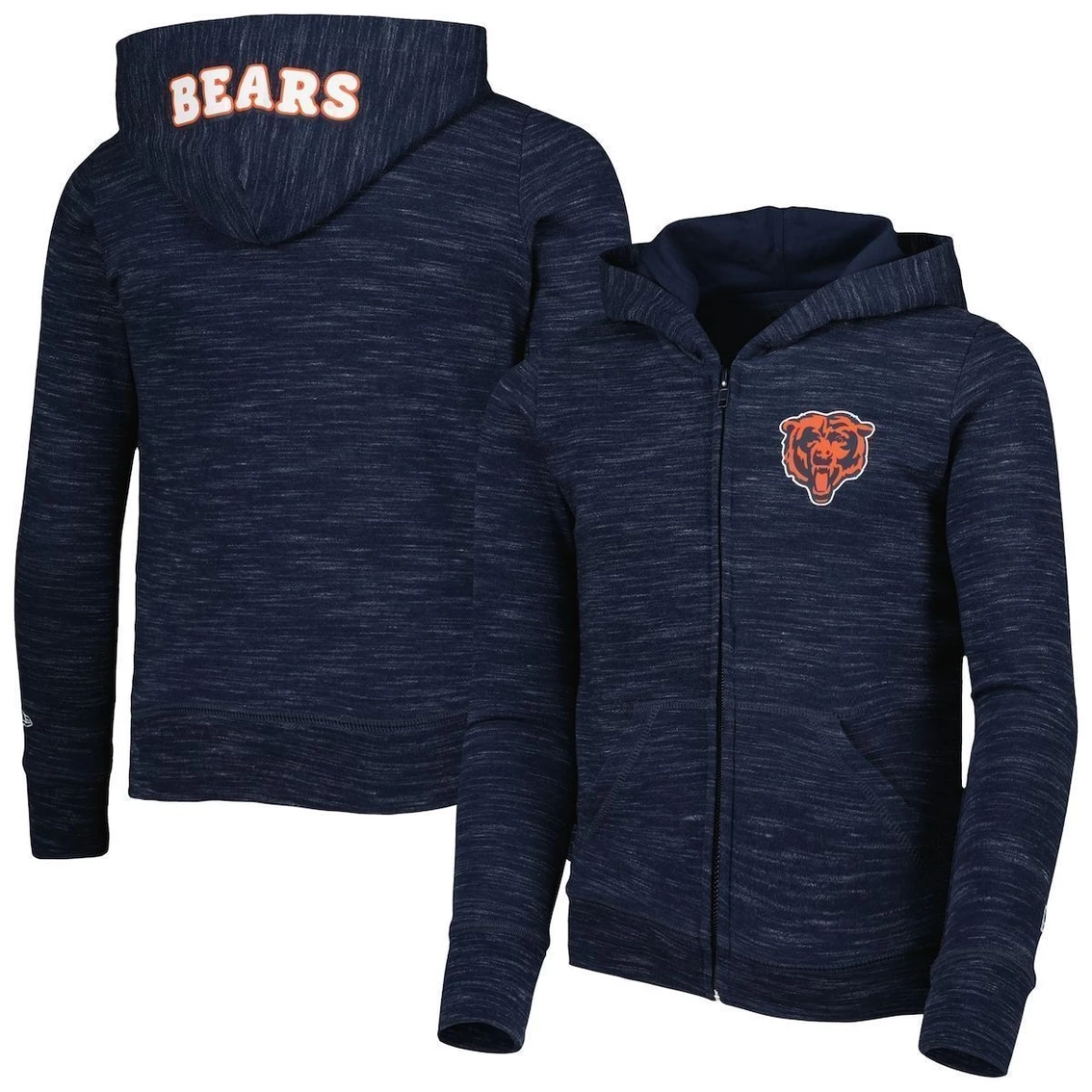 Girls Youth New Era Navy Chicago Bears Reverse Space Dye French Terry Full-Zip Hoodie 4 Girls Youth New Era Navy Chicago Bears Reverse Space Dye French Terry Full-Zip Hoodie - Image 2