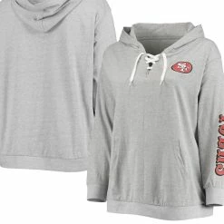Fanatics Branded Women's Heathered Gray San Francisco 49ers Plus Size Lace-Up Pullover Hoodie