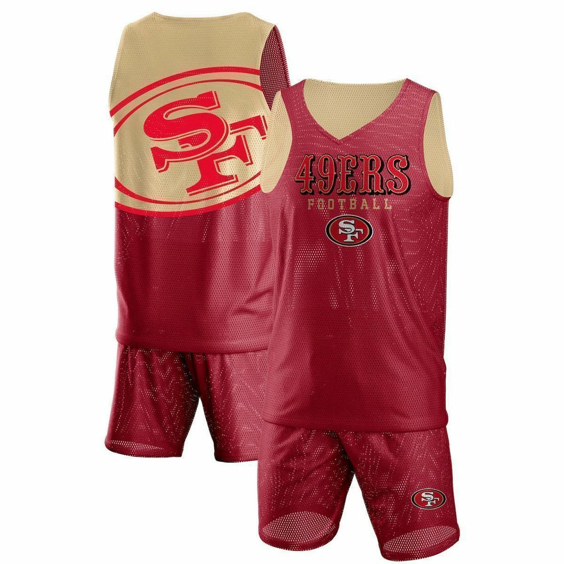 FOCO Men's Scarlet San Francisco 49ers Colorblock Mesh V-Neck & Shorts Set 4 FOCO Men's Scarlet San Francisco 49ers Colorblock Mesh V-Neck & Shorts Set - Image 2