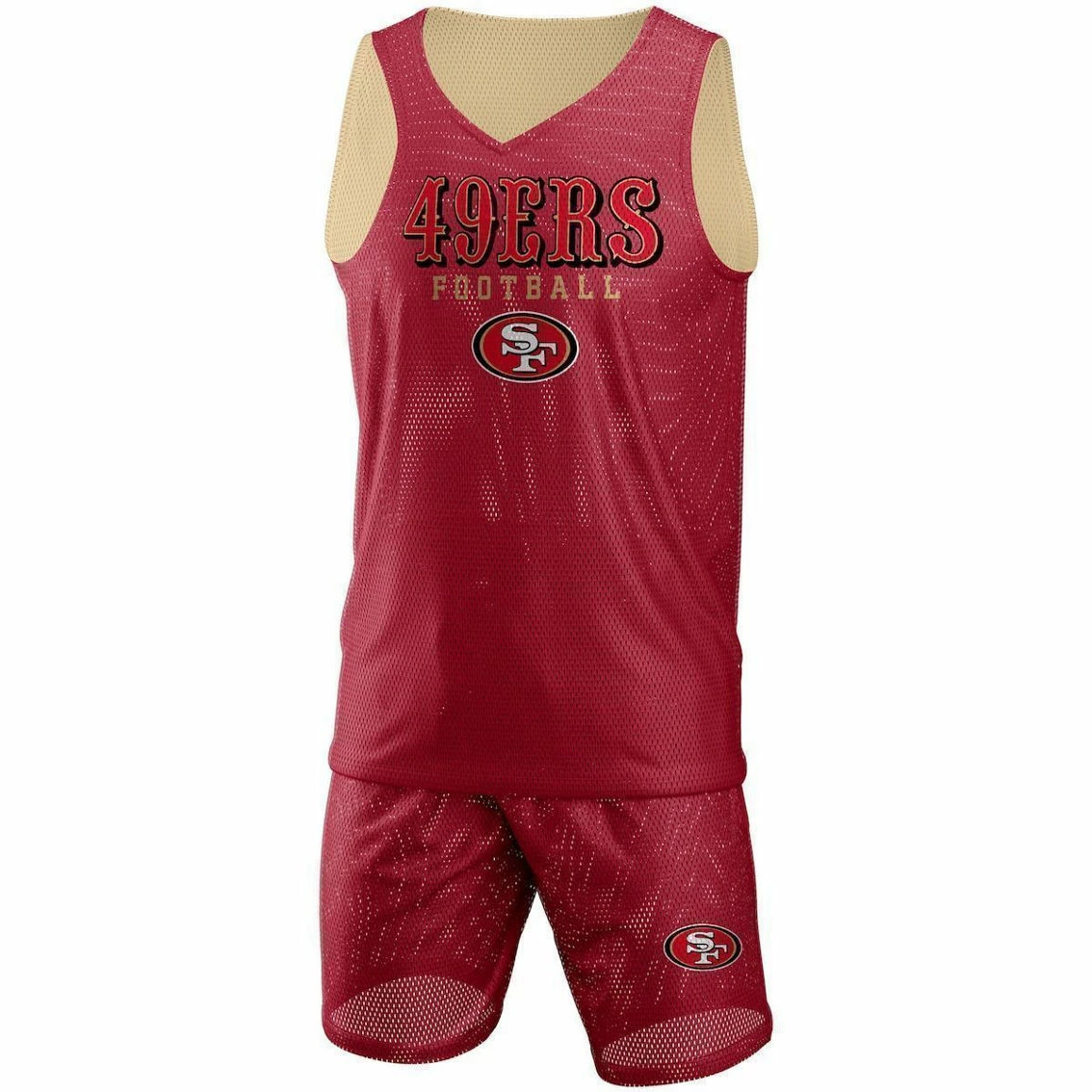 FOCO Men's Scarlet San Francisco 49ers Colorblock Mesh V-Neck & Shorts Set 5 FOCO Men's Scarlet San Francisco 49ers Colorblock Mesh V-Neck & Shorts Set - Image 3