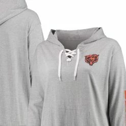Fanatics Branded Women's Heathered Gray Chicago Bears Plus Size Lace-Up Pullover Hoodie