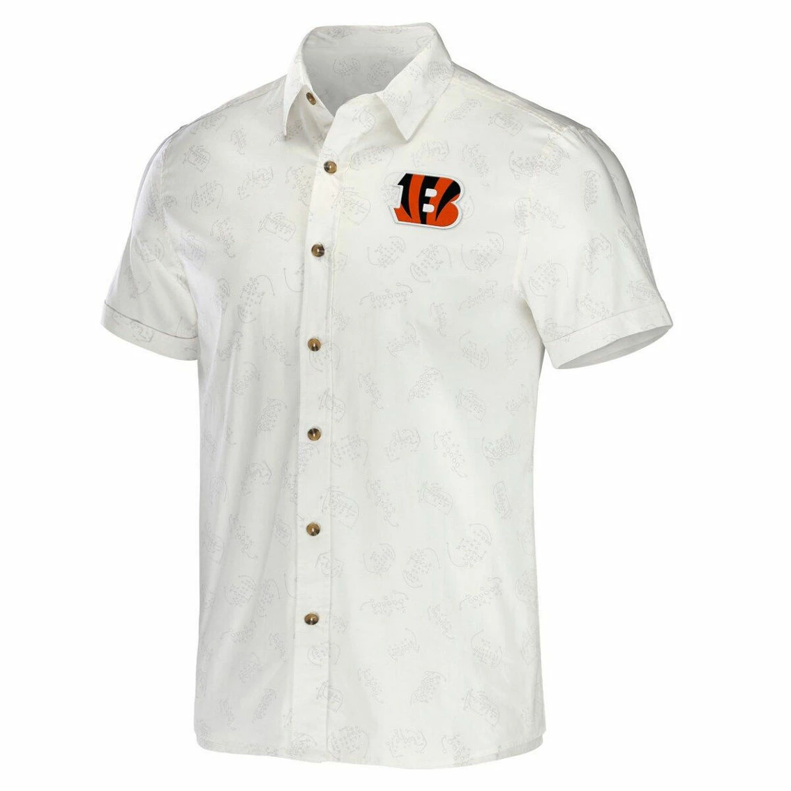 NFL X Darius Rucker Collection By Fanatics Men's White Cincinnati Bengals Woven Button-Up T-Shirt 5 NFL X Darius Rucker Collection By Fanatics Men's White Cincinnati Bengals Woven Button-Up T-Shirt - Image 3