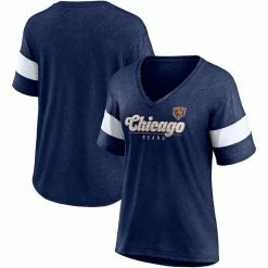 Women's Fanatics Branded Heather Navy Chicago Bears Give It All Half-Sleeve Tri-Blend V-Neck T-Shirt