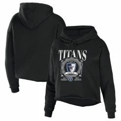 WEAR By Erin Andrews Women's Black Tennessee Titans Cropped Sponge Fleece Pullover Hoodie