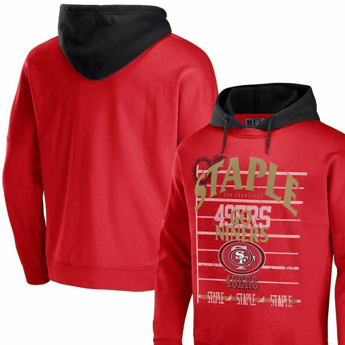 Staple Men's NFL X Red San Francisco 49ers Throwback Vintage Wash Pullover Hoodie 4 Staple Men's NFL X Red San Francisco 49ers Throwback Vintage Wash Pullover Hoodie - Image 2