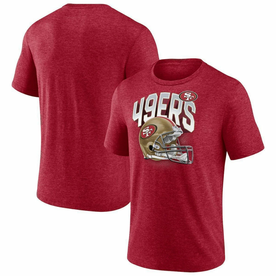 Fanatics Branded Men's Heathered Scarlet San Francisco 49ers End Around Tri-Blend T-Shirt 4 Fanatics Branded Men's Heathered Scarlet San Francisco 49ers End Around Tri-Blend T-Shirt - Image 2