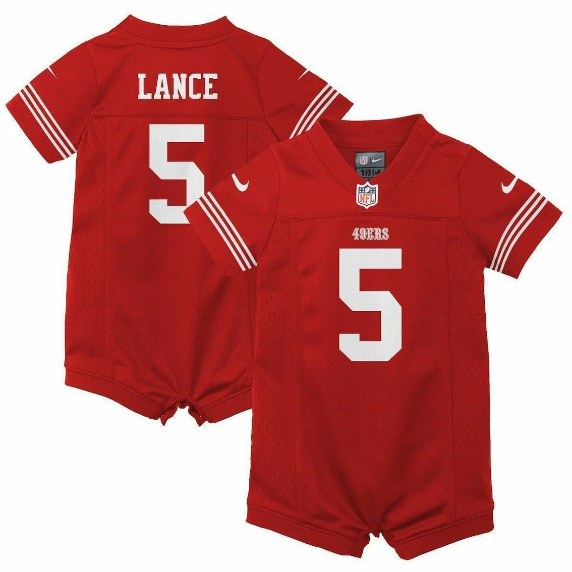 Nike Infant Trey Lance Scarlet San Francisco 49ers Romper Game Jersey 4 Nike Infant Trey Lance Scarlet San Francisco 49ers Romper Game Jersey - Image 2