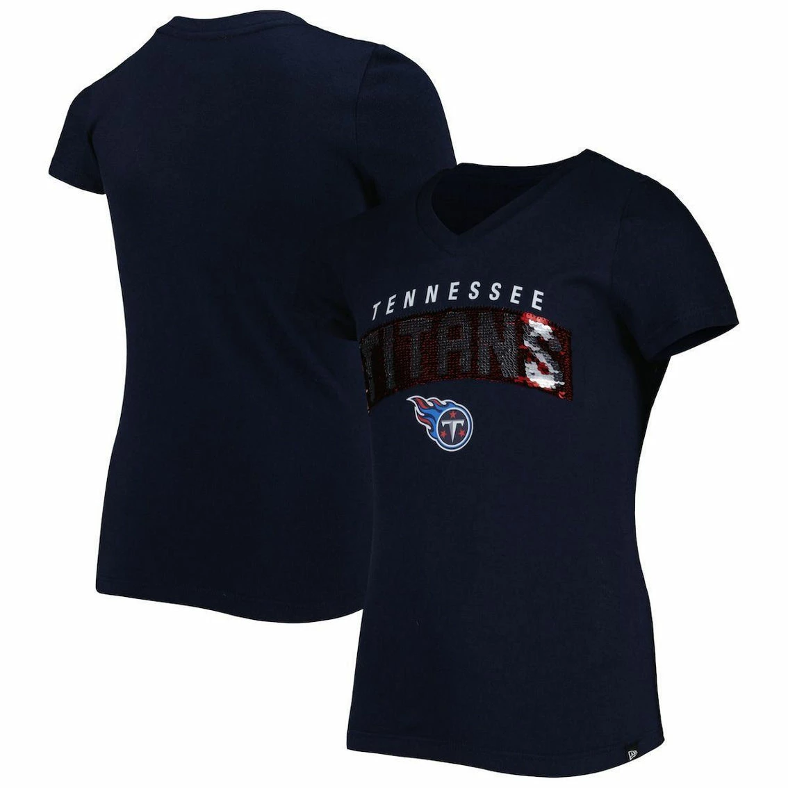 New Era Girls Youth Navy Tennessee Titans Reverse Sequin Wordmark V-Neck T-Shirt 3 New Era Girls Youth Navy Tennessee Titans Reverse Sequin Wordmark V-Neck T-Shirt