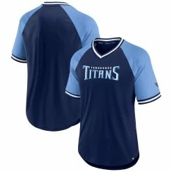 Fanatics Branded Men's Navy/Light Blue Tennessee Titans Second Wind Raglan V-Neck T-Shirt