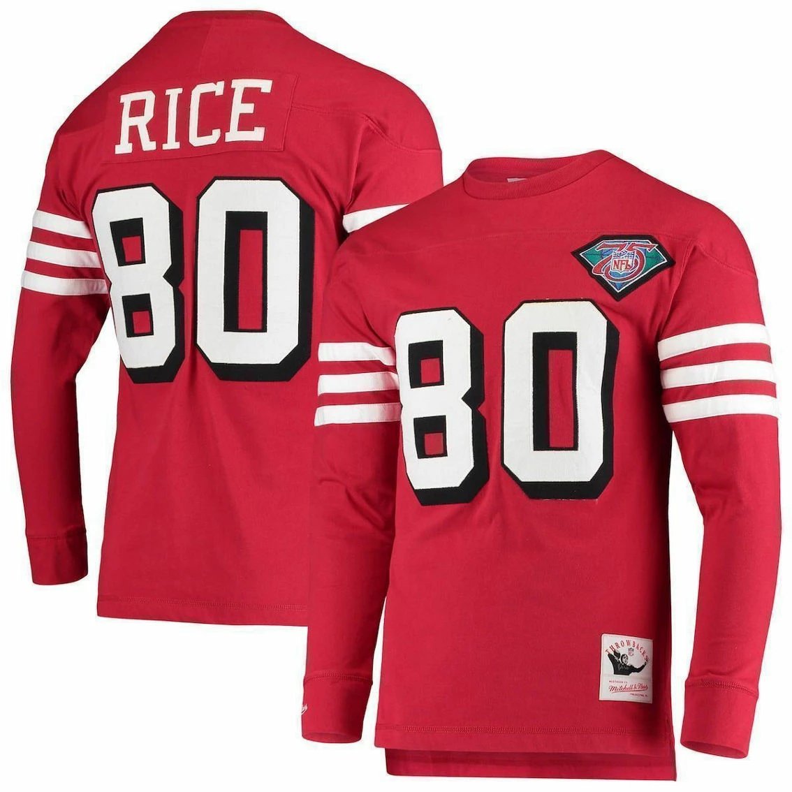 Mitchell & Ness Men's Jerry Rice Scarlet San Francisco 49ers Throwback Retired Player Name & Number Long Sleeve Top 4 Mitchell & Ness Men's Jerry Rice Scarlet San Francisco 49ers Throwback Retired Player Name & Number Long Sleeve Top - Image 2